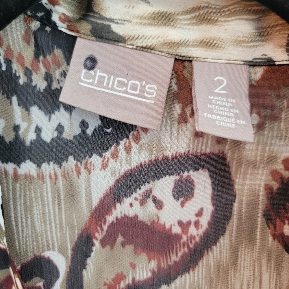Chicos Printed Sheer Blouse Size 2 - Picture 3 of 5